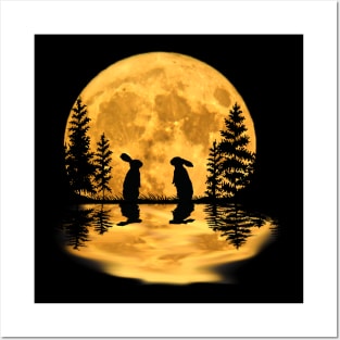 Lovely bunny rabbit rabbits moon night sky Posters and Art